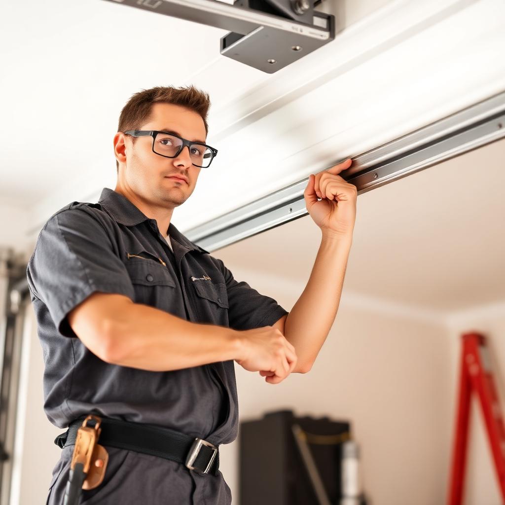 Garage Door Woodbridge technician adjusting garage door track alignment with professional tools