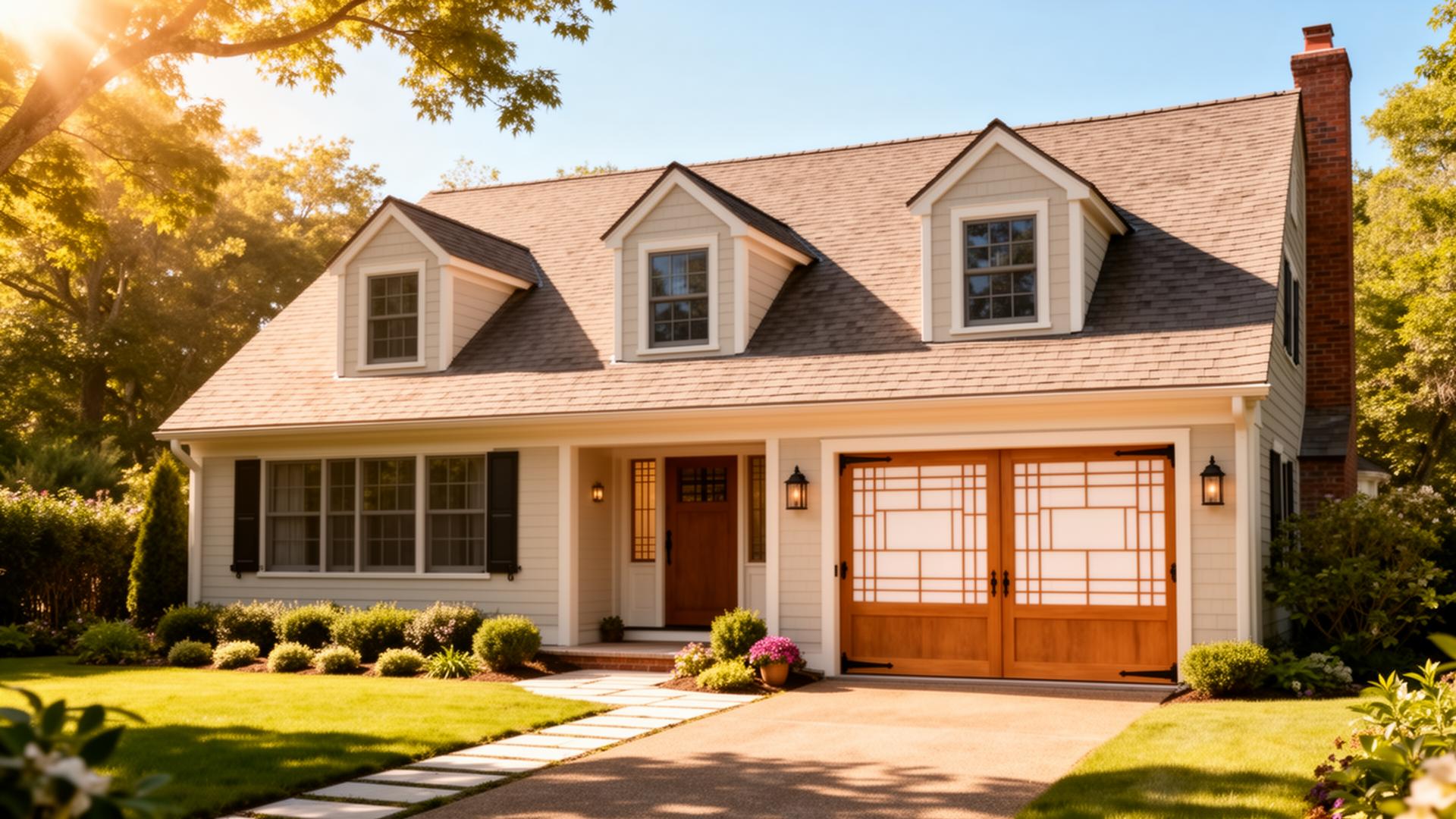 Beautiful Cape Cod home with Asian-inspired shoji panel garage doors
